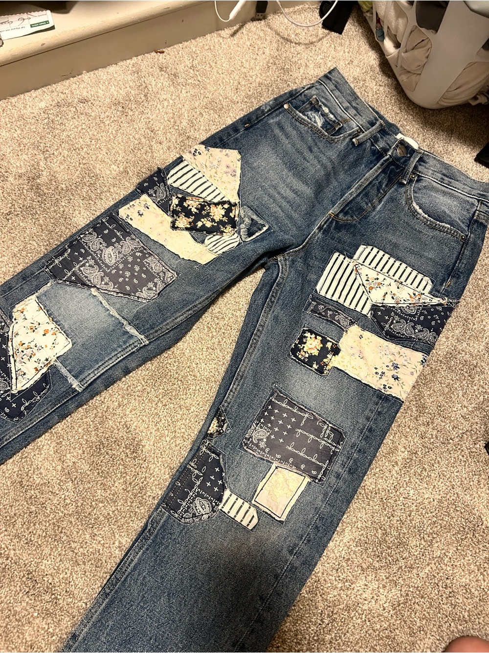 DRIFTWOOD Blue Patchwork Straight Jeans